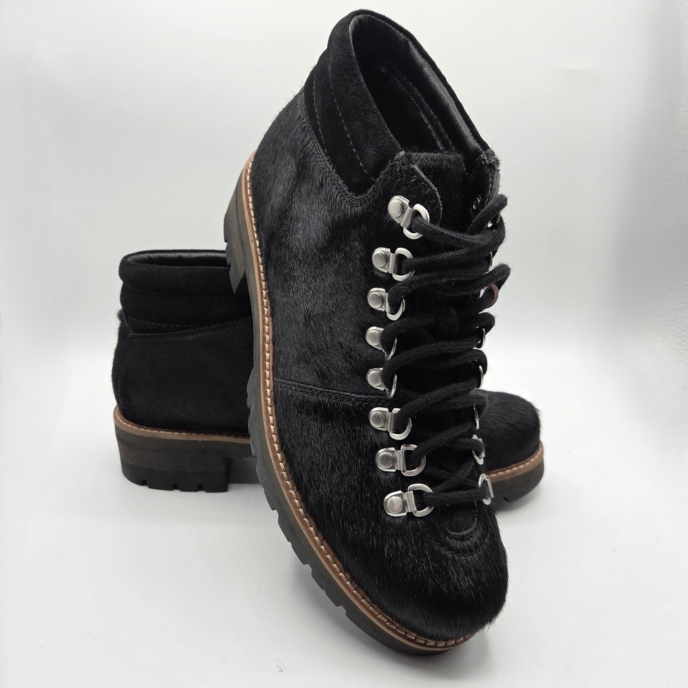 Clarks‎ Orianna Alpine Black Pony Hair Leather Hiking Boots Womens 10 Lug Sole